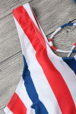 Gothic Striped Lattice Cami Swimsuit in Y2K Fashion Aesthetic for Women