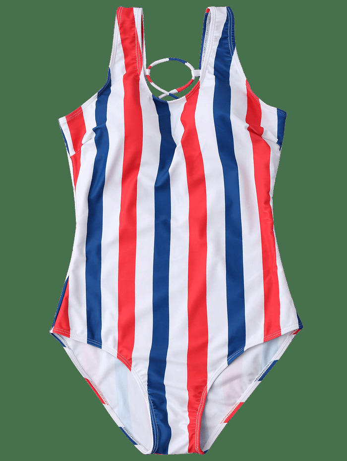 Gothic Striped Lattice Cami Swimsuit in Y2K Fashion Aesthetic for Women