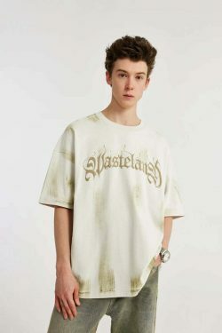 Gothic Text Embroidered T-Shirt for Y2K Fashion Enthusiasts