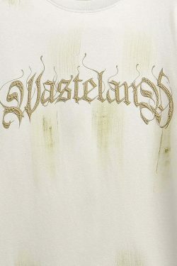 Gothic Text Embroidered T-Shirt for Y2K Fashion Enthusiasts