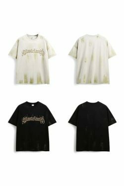 Gothic Text Embroidered T-Shirt for Y2K Fashion Enthusiasts