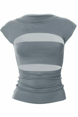 Gray Cutout Short Sleeve Tee - Y2K Fashion Coquette Aesthetic Grunge Style Cute Tops Pastel Goth