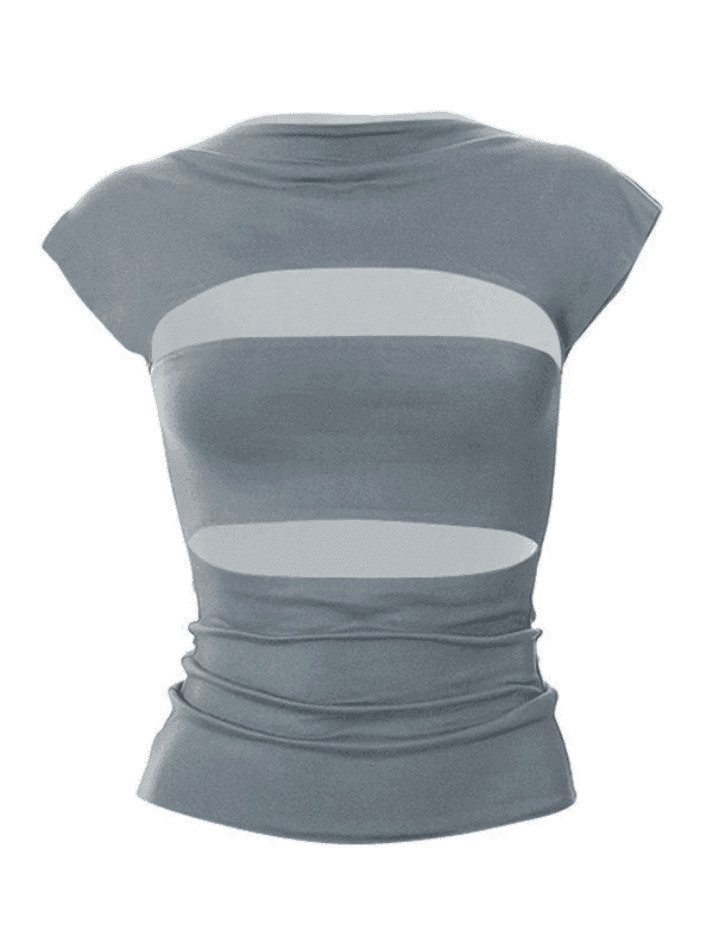 Gray Cutout Short Sleeve Tee - Y2K Fashion Coquette Aesthetic Grunge Style Cute Tops Pastel Goth