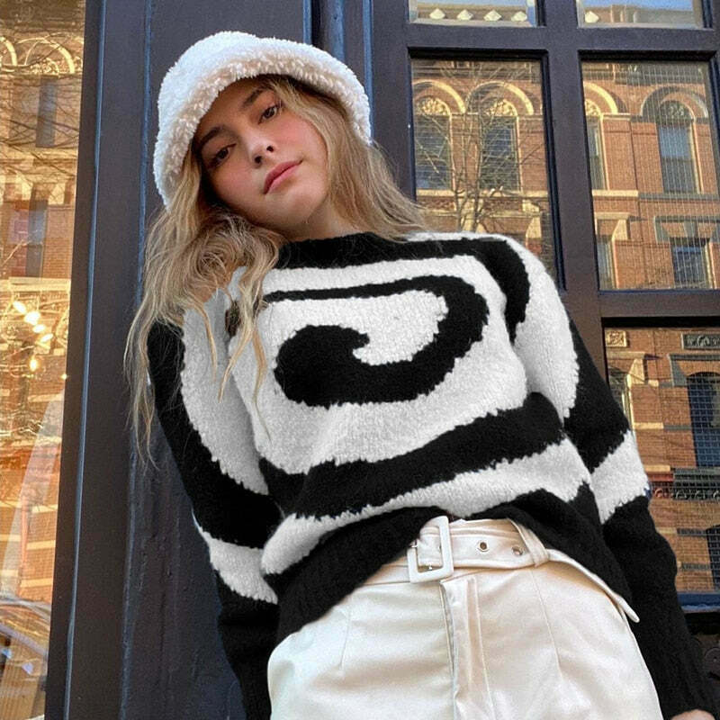 Grunge Aesthetic Circular Design Knitted Sweater - Y2K Fashion Coquette Style for Women Grunge Aesthetic Circular Design Knitted Sweater - Y2K Fashion Coquette Style for Women