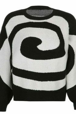 Grunge Aesthetic Circular Design Knitted Sweater - Y2K Fashion Coquette Style for Women