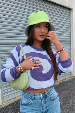 Grunge Aesthetic Circular Design Knitted Sweater - Y2K Fashion Coquette Style for Women