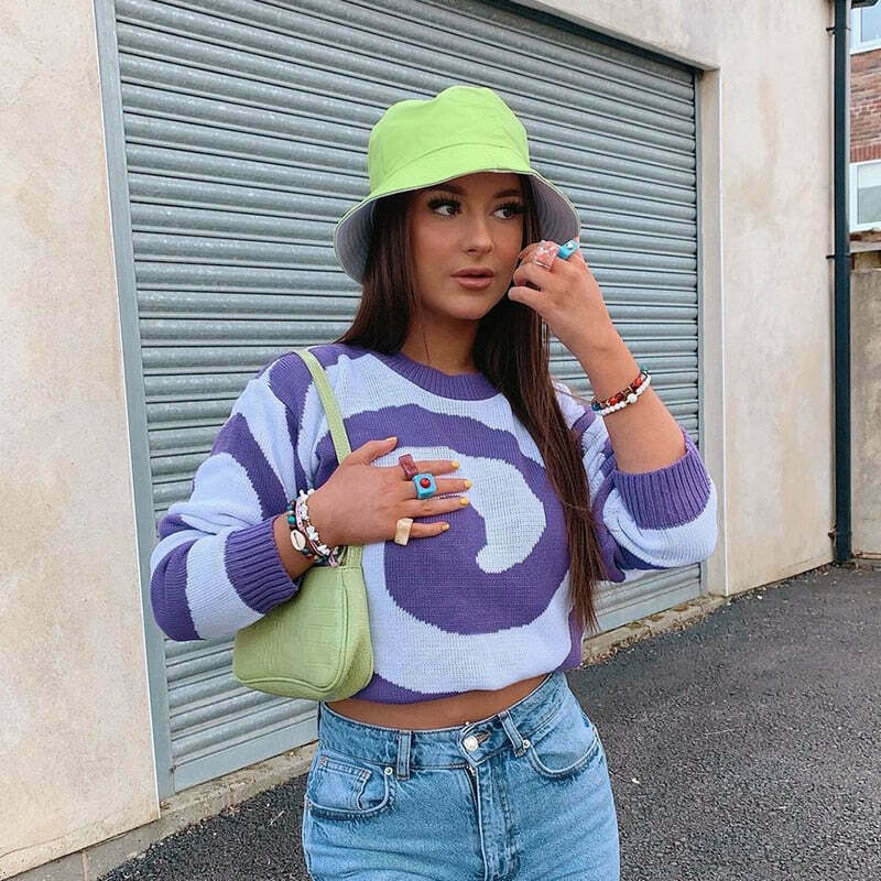 Grunge Aesthetic Circular Design Knitted Sweater - Y2K Fashion Coquette Style for Women Grunge Aesthetic Circular Design Knitted Sweater - Y2K Fashion Coquette Style for Women