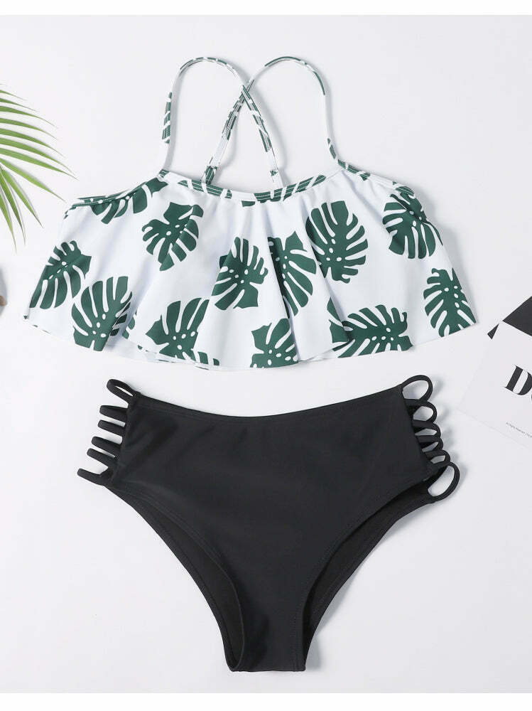 Grunge Aesthetic Cut Out Leaf Bikini Set - Y2K Fashion Swimwear Grunge Aesthetic Cut Out Leaf Bikini Set - Y2K Fashion Swimwear