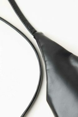 Grunge Aesthetic Faux Leather Halter Top with Coquette Style - Y2K Fashion Statement