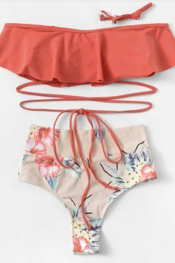 Grunge Aesthetic Flounce Off-The-Shoulder Bikini Set with Y2K Fashion Vibe