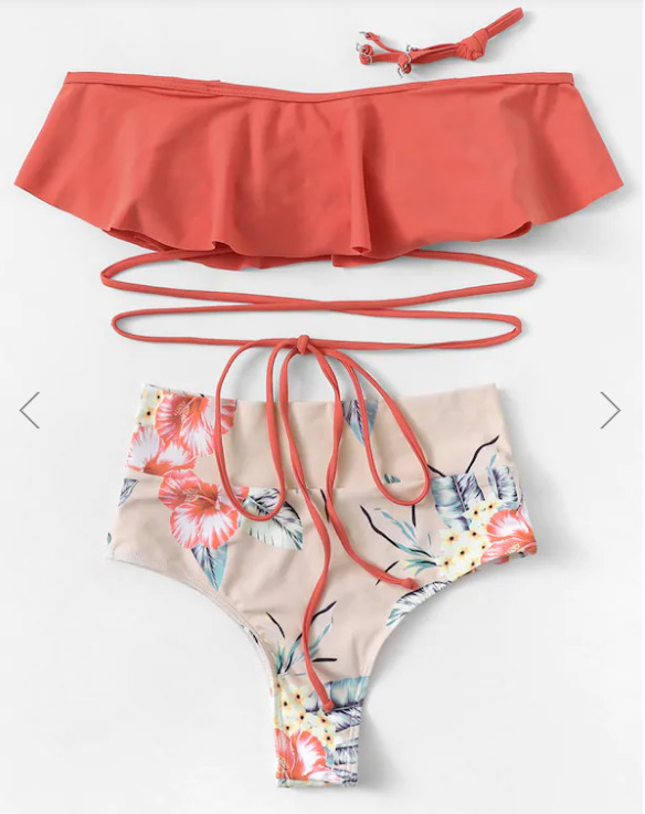 Grunge Aesthetic Flounce Off-The-Shoulder Bikini Set with Y2K Fashion Vibe Grunge Aesthetic Flounce Off-The-Shoulder Bikini Set with Y2K Fashion Vibe