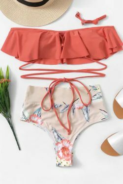 Grunge Aesthetic Flounce Off-The-Shoulder Bikini Set with Y2K Fashion Vibe