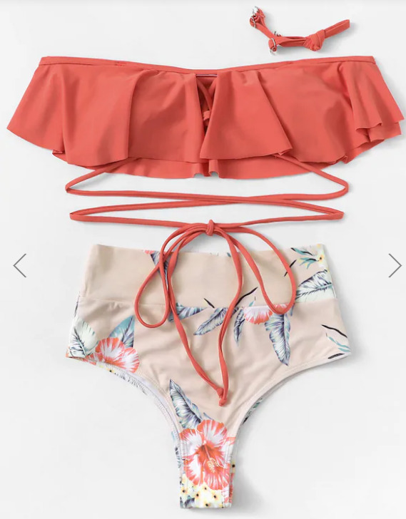 Grunge Aesthetic Flounce Off-The-Shoulder Bikini Set with Y2K Fashion Vibe Grunge Aesthetic Flounce Off-The-Shoulder Bikini Set with Y2K Fashion Vibe