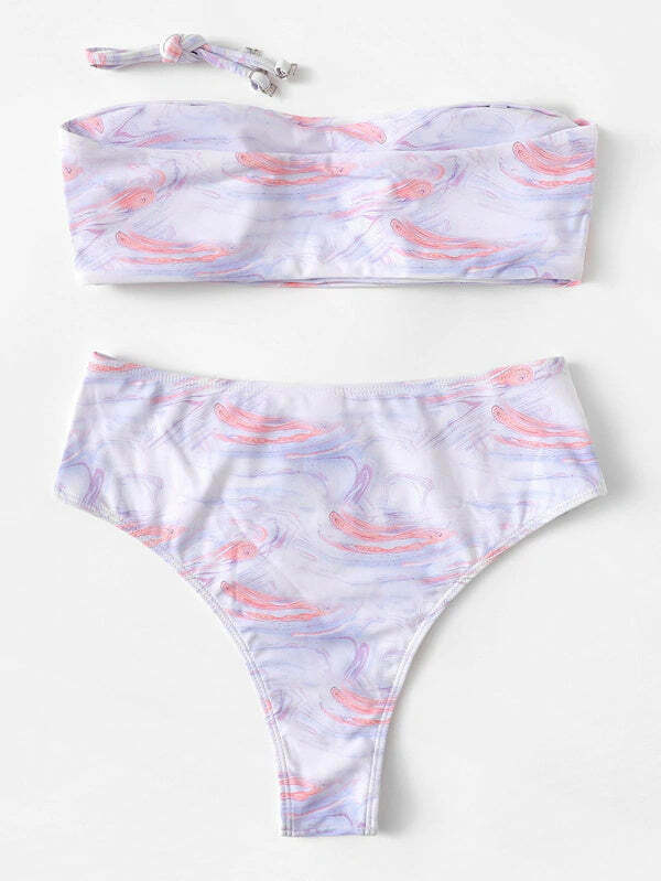 Grunge Aesthetic Goldfish Print Bandeau Bikini Set - Y2K Fashion Swimwear Grunge Aesthetic Goldfish Print Bandeau Bikini Set - Y2K Fashion Swimwear