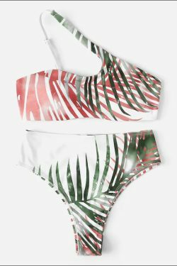 Grunge Aesthetic One Shoulder Leaf Print Bikini