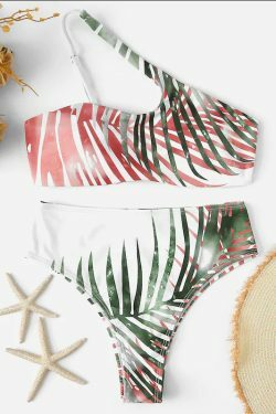Grunge Aesthetic One Shoulder Leaf Print Bikini