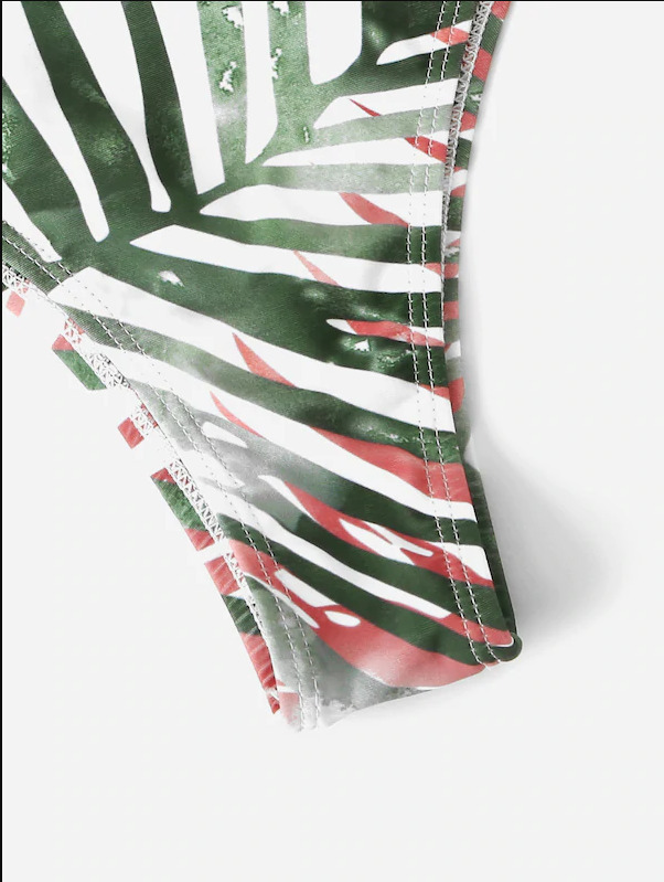 Grunge Aesthetic One Shoulder Leaf Print Bikini Grunge Aesthetic One Shoulder Leaf Print Bikini