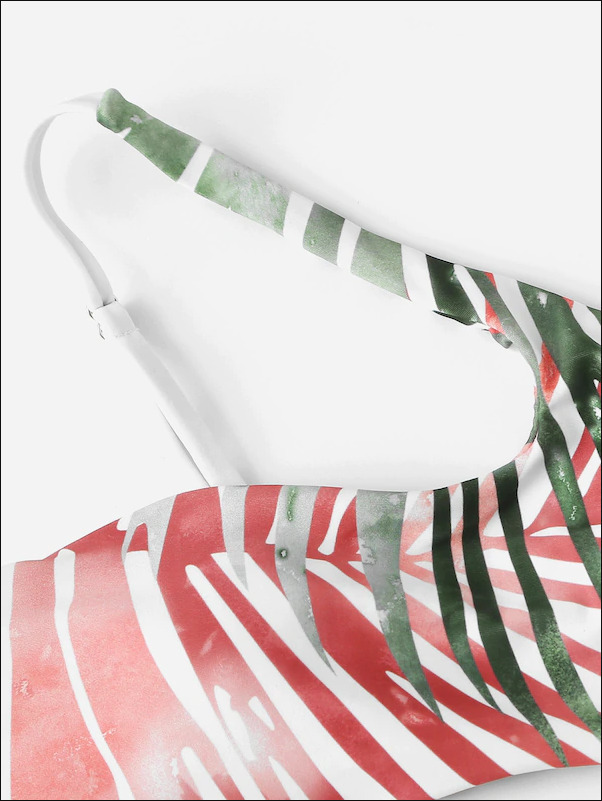 Grunge Aesthetic One Shoulder Leaf Print Bikini Grunge Aesthetic One Shoulder Leaf Print Bikini