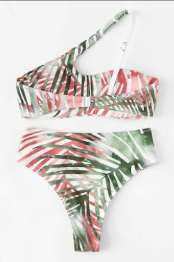 Grunge Aesthetic One Shoulder Leaf Print Bikini