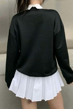 Grunge Alphabet Sweatshirt: Y2K Aesthetic Black Coquette Fashion - Cute Tops & Cargo Skirt