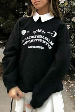 Grunge Alphabet Sweatshirt: Y2K Aesthetic Black Coquette Fashion - Cute Tops & Cargo Skirt