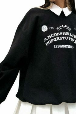 Grunge Alphabet Sweatshirt: Y2K Aesthetic Black Coquette Fashion - Cute Tops & Cargo Skirt