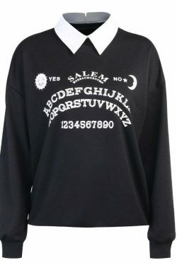 Grunge Alphabet Sweatshirt: Y2K Aesthetic Black Coquette Fashion - Cute Tops & Cargo Skirt