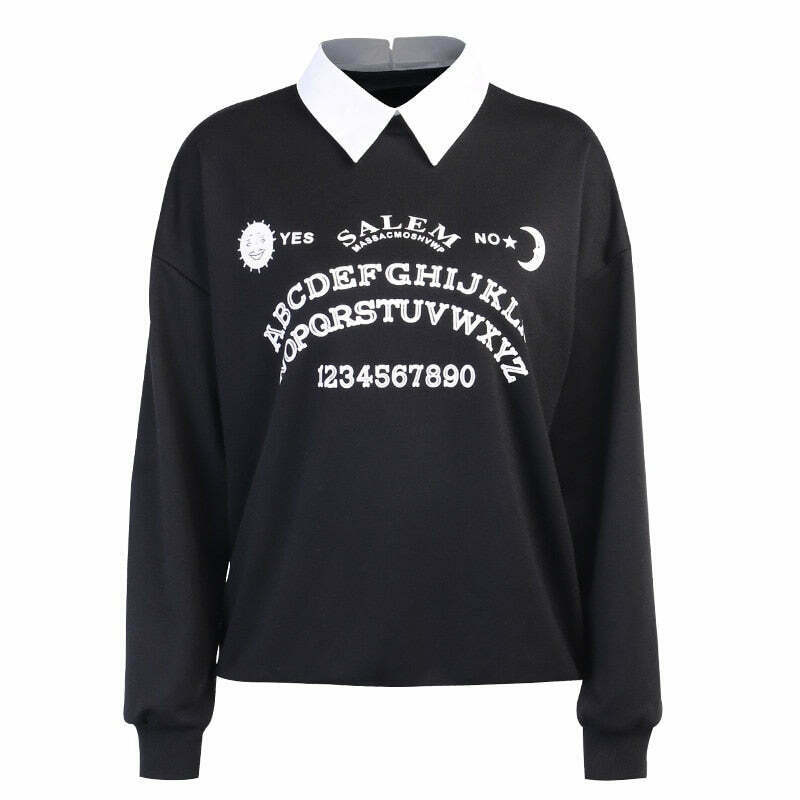 Grunge Alphabet Sweatshirt: Y2K Aesthetic Black Coquette Fashion - Cute Tops & Cargo Skirt