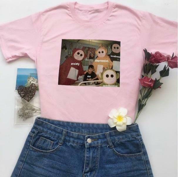 Grunge Teletubbies T-Shirt - Y2K Aesthetic Top for Women with Coquette Style and Pastel Goth Vibes Grunge Teletubbies T-Shirt - Y2K Aesthetic Top for Women with Coquette Style and Pastel Goth Vibes