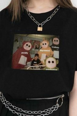 Grunge Teletubbies T-Shirt - Y2K Aesthetic Top for Women with Coquette Style and Pastel Goth Vibes