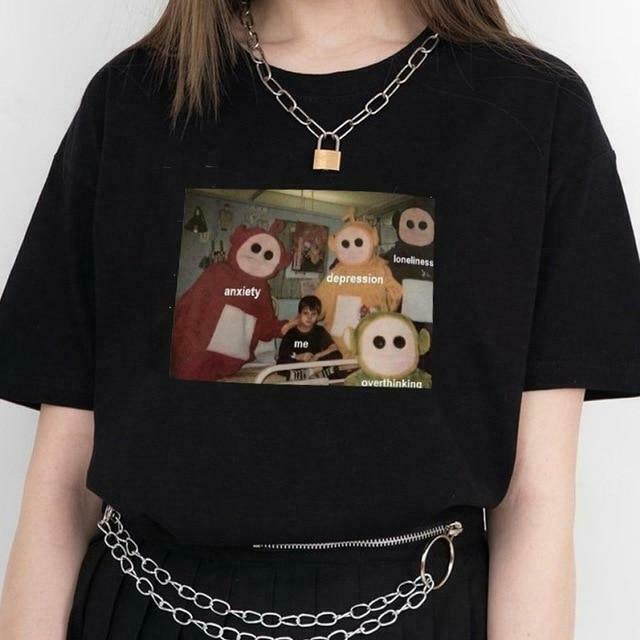 Grunge Teletubbies T-Shirt - Y2K Aesthetic Top for Women with Coquette Style and Pastel Goth Vibes Grunge Teletubbies T-Shirt - Y2K Aesthetic Top for Women with Coquette Style and Pastel Goth Vibes