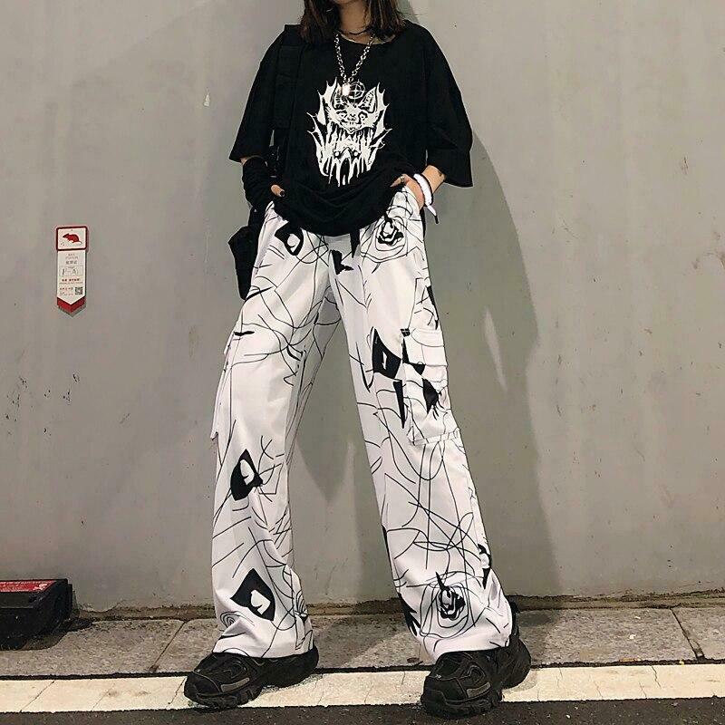 Harajuku Style Black Graffiti Pants - Y2K Fashion Aesthetic for Women