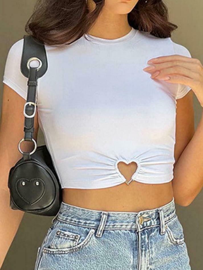 Heart Cutout Crop Tee: Y2K Fashion Aesthetic Top - Coquette & Grunge Style