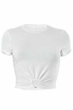 Heart Cutout Crop Tee: Y2K Fashion Aesthetic Top - Coquette & Grunge Style