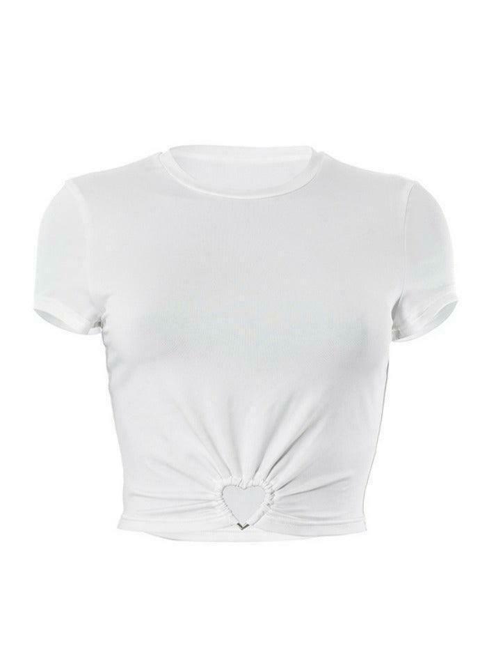 Heart Cutout Crop Tee: Y2K Fashion Aesthetic Top - Coquette & Grunge Style