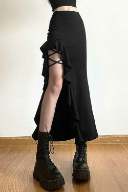 High Waist Irregular Split Goth Skirt - Y2K Fashion Statement Piece for Edgy Style Enthusiasts
