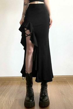 High Waist Irregular Split Goth Skirt - Y2K Fashion Statement Piece for Edgy Style Enthusiasts