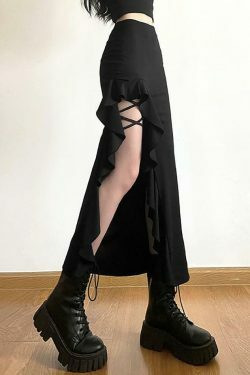 High Waist Irregular Split Goth Skirt - Y2K Fashion Statement Piece for Edgy Style Enthusiasts