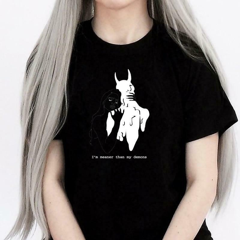 I'm Meaner Than My Demons Graphic Tee - Y2K Fashion Statement Piece for Women I'm Meaner Than My Demons Graphic Tee - Y2K Fashion Statement Piece for Women