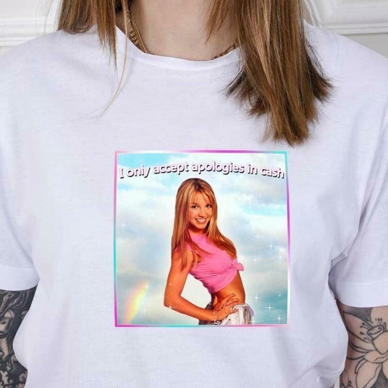 I Only Accept Apologies In Cash Y2K Aesthetic T-Shirt - Women's Fashion Statement I Only Accept Apologies In Cash Y2K Aesthetic T-Shirt - Women's Fashion Statement