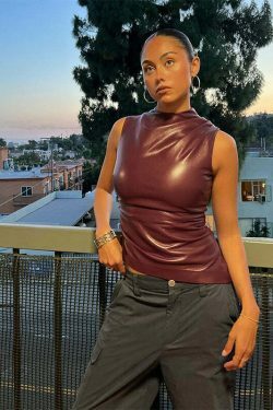 Iconic Asymmetrical Sleeveless T-Shirt - Y2K Fashion with Coquette Aesthetic