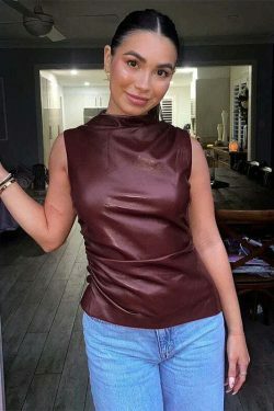 Iconic Asymmetrical Sleeveless T-Shirt - Y2K Fashion with Coquette Aesthetic