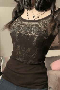 Justice Goth Punk Long Sleeve Tee - Y2K Aesthetic Fashion for Women - Coquette Style Grunge Outfit