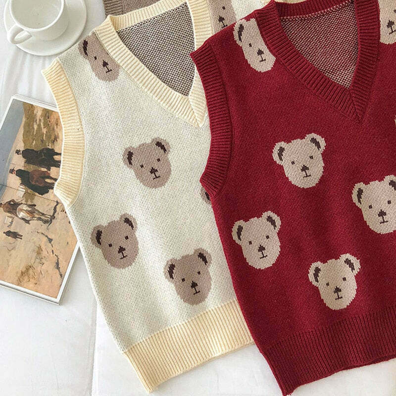 Kare Bear Printed Vest - Y2K Fashion Coquette Aesthetic Grunge Style Cute Tops Pastel Goth Kare Bear Printed Vest - Y2K Fashion Coquette Aesthetic Grunge Style Cute Tops Pastel Goth