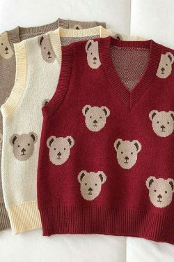 Kare Bear Printed Vest - Y2K Fashion Coquette Aesthetic Grunge Style Cute Tops Pastel Goth