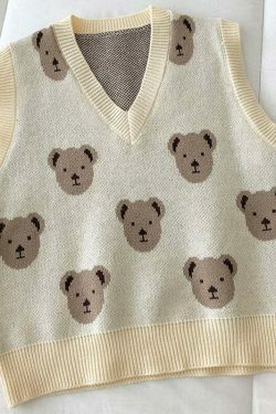 Kare Bear Printed Vest - Y2K Fashion Coquette Aesthetic Grunge Style Cute Tops Pastel Goth