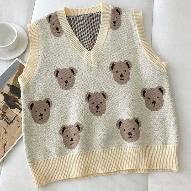 Kare Bear Printed Vest - Y2K Fashion Coquette Aesthetic Grunge Style Cute Tops Pastel Goth Kare Bear Printed Vest - Y2K Fashion Coquette Aesthetic Grunge Style Cute Tops Pastel Goth