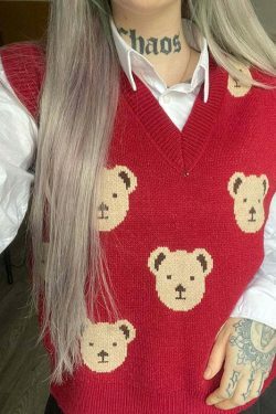 Kare Bear Printed Vest - Y2K Fashion Coquette Aesthetic Grunge Style Cute Tops Pastel Goth