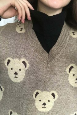 Kare Bear Printed Vest - Y2K Fashion Coquette Aesthetic Grunge Style Cute Tops Pastel Goth