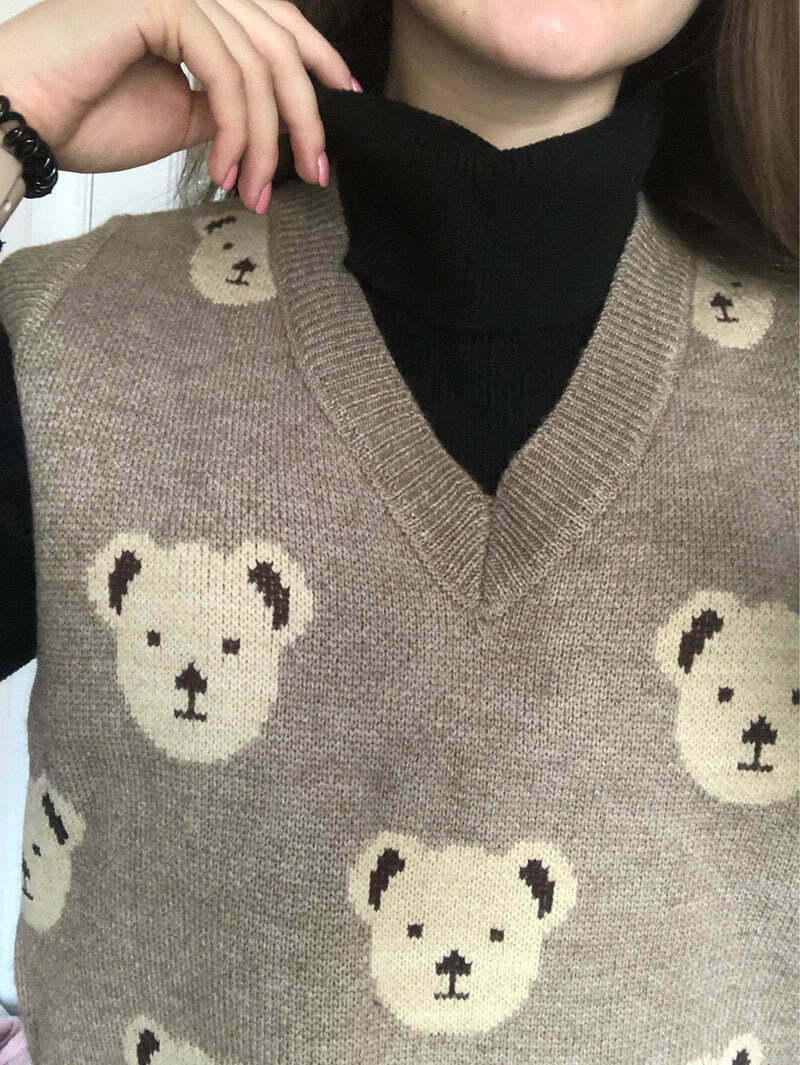 Kare Bear Printed Vest - Y2K Fashion Coquette Aesthetic Grunge Style Cute Tops Pastel Goth Kare Bear Printed Vest - Y2K Fashion Coquette Aesthetic Grunge Style Cute Tops Pastel Goth